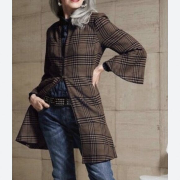 Cabi 3902 Flounce Plaid Longline Full-Zip Jacket Fall 2020 Academia Preppy ZIp S - Picture 1 of 6